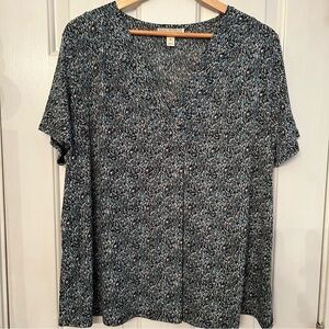 Dana‎ Buchman blue and black print top Size XL